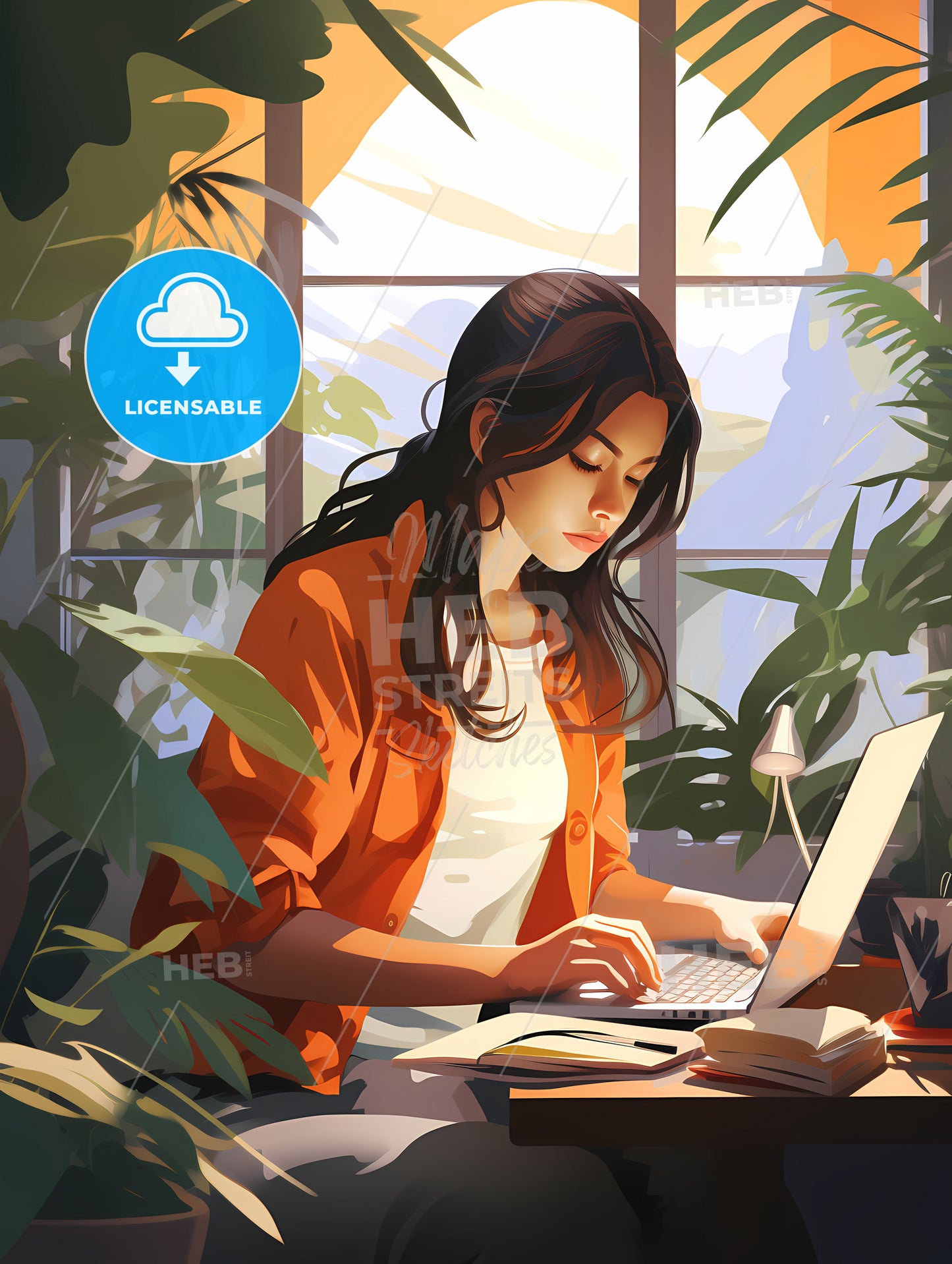 Working From Home - A Woman Sitting At A Desk With A Laptop