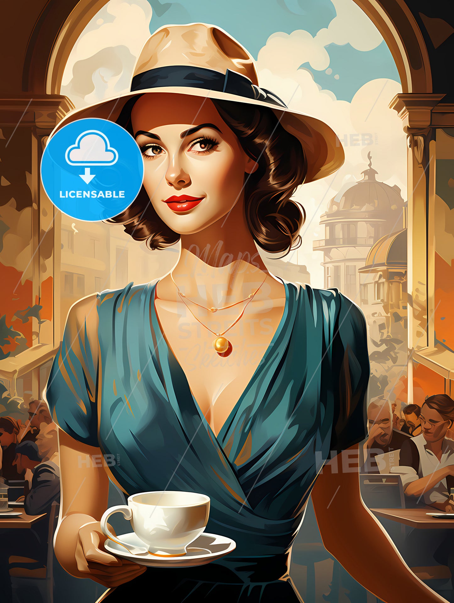 Vintage Advertising - A Woman Holding A Cup Of Coffee