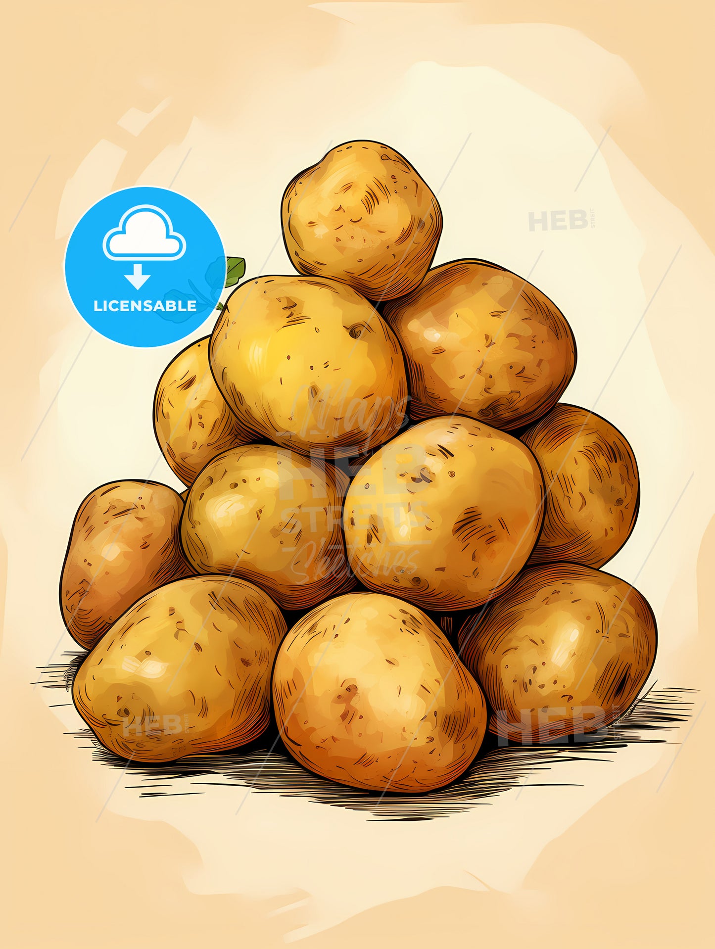 A Pile Of Potatoes With A Leaf