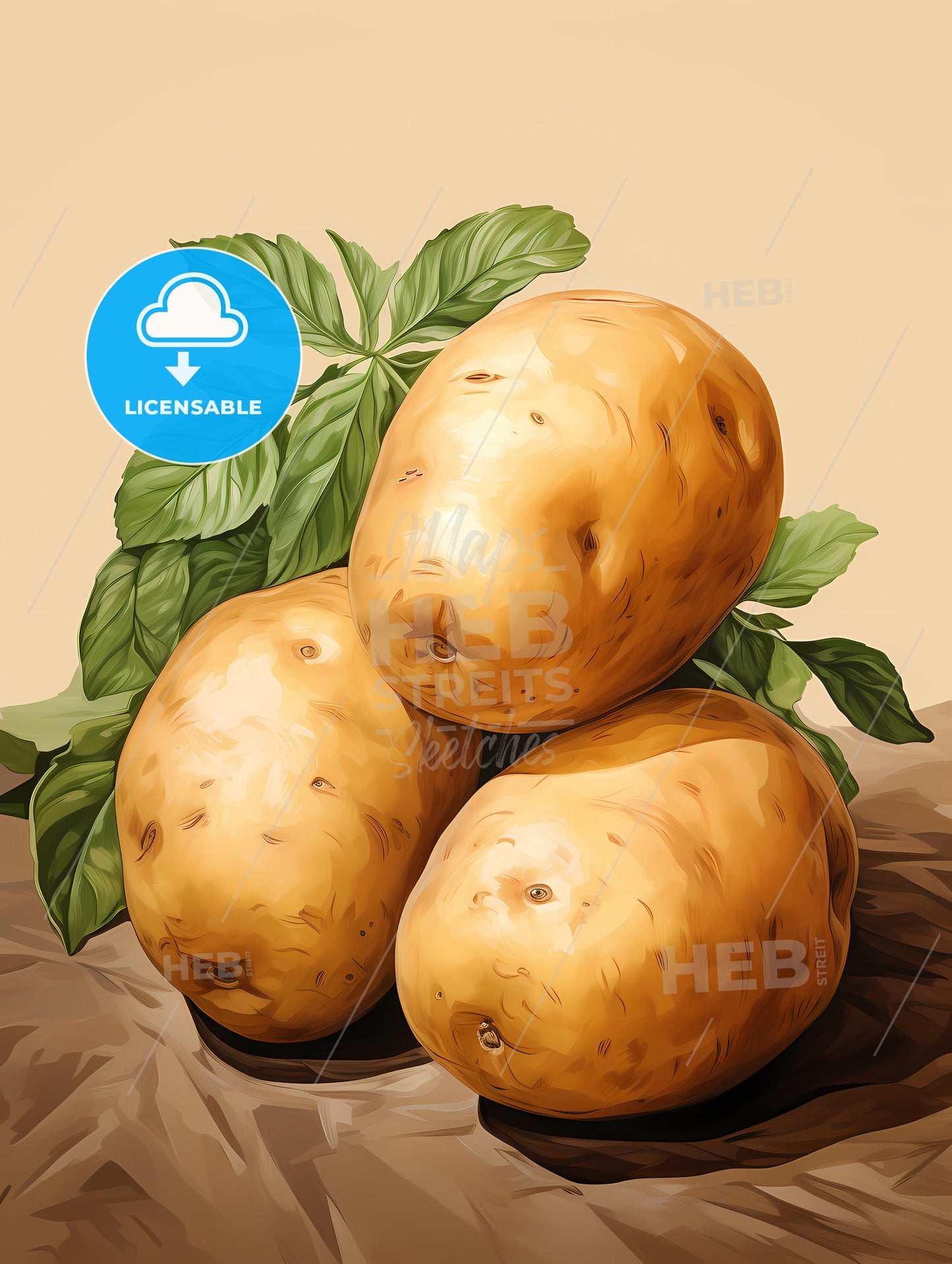 A Group Of Potatoes With Leaves