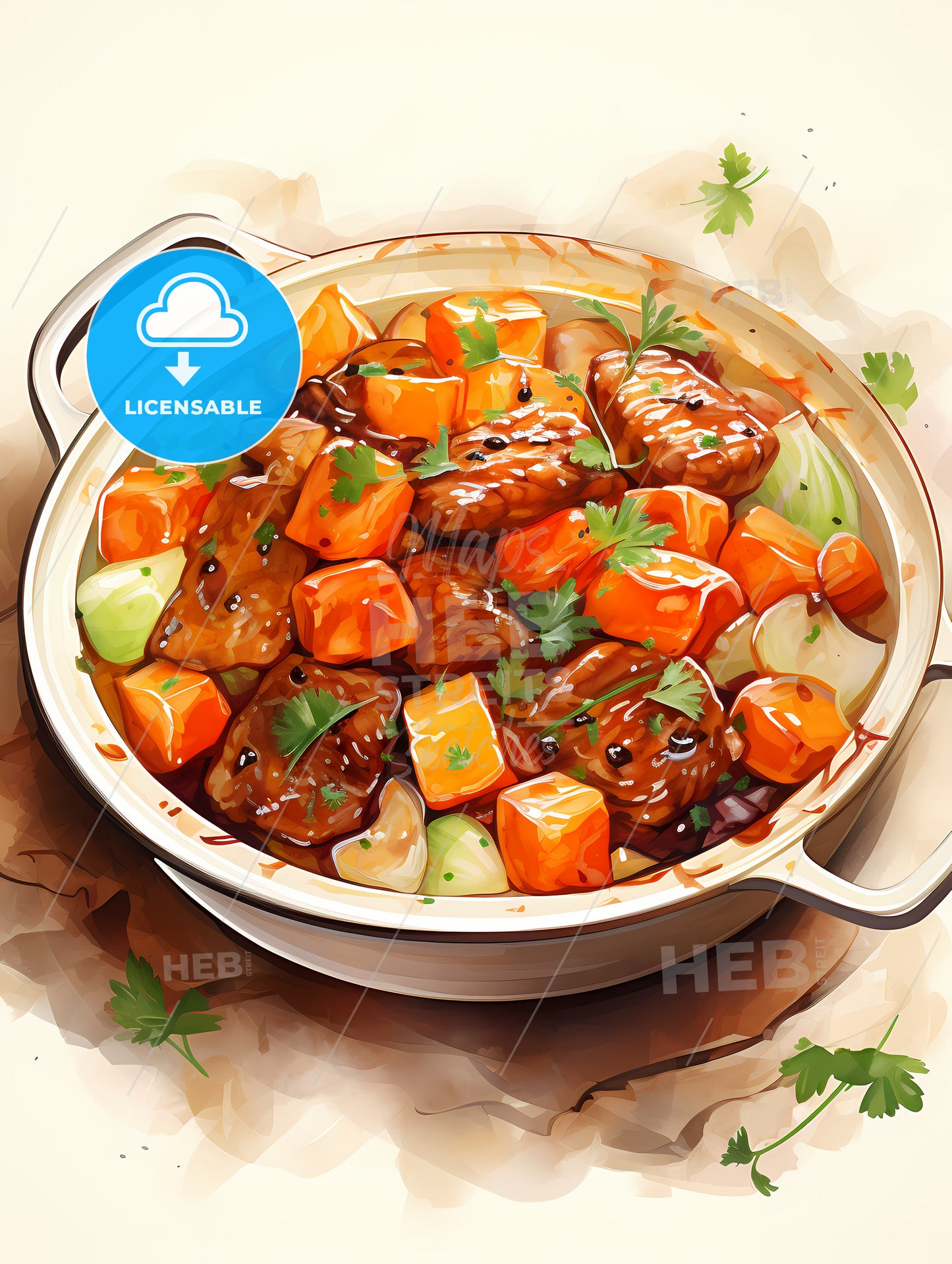 A Pot Of Food With Meat And Vegetables