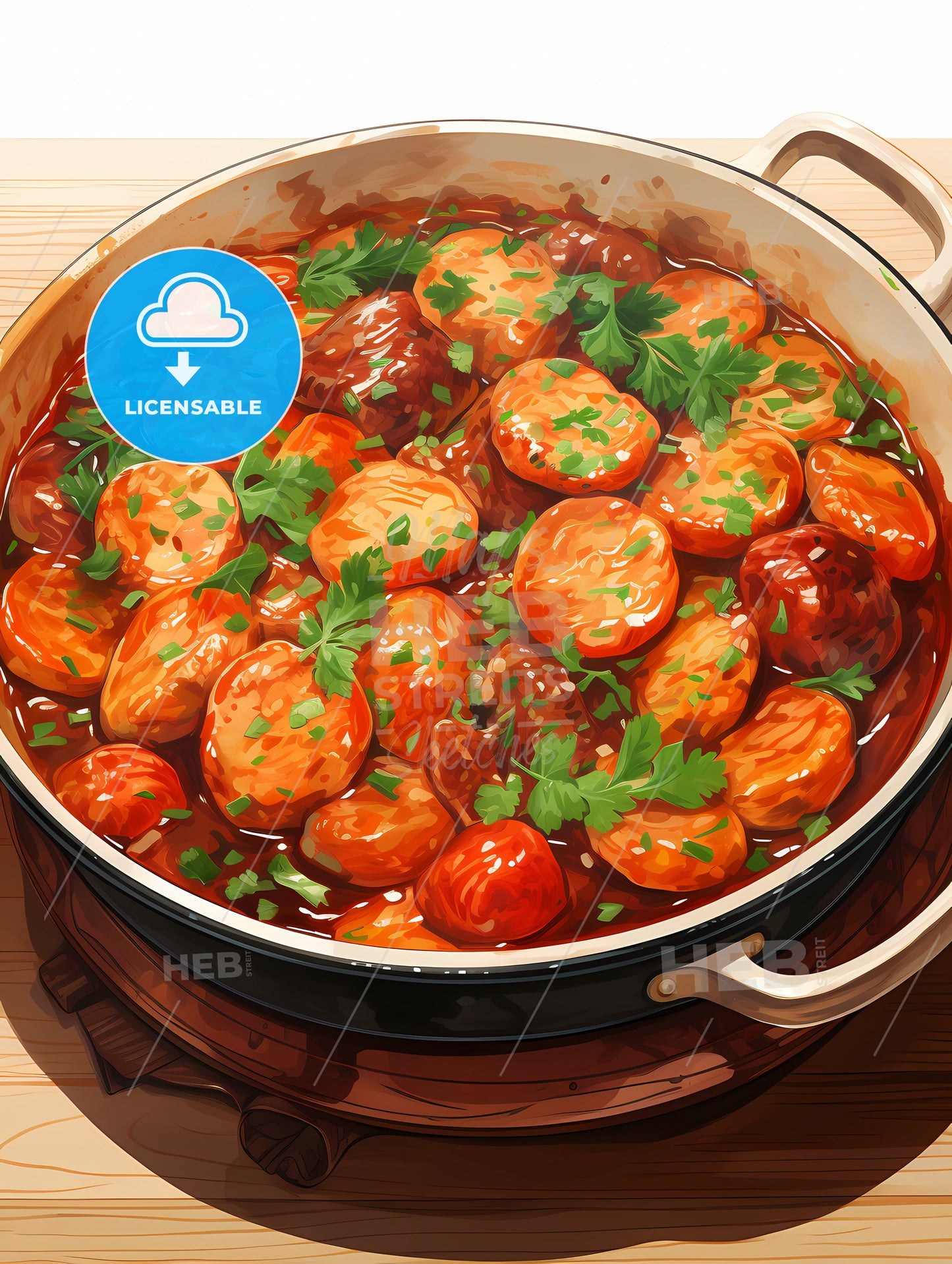 A Pot Of Food On A Wood Surface