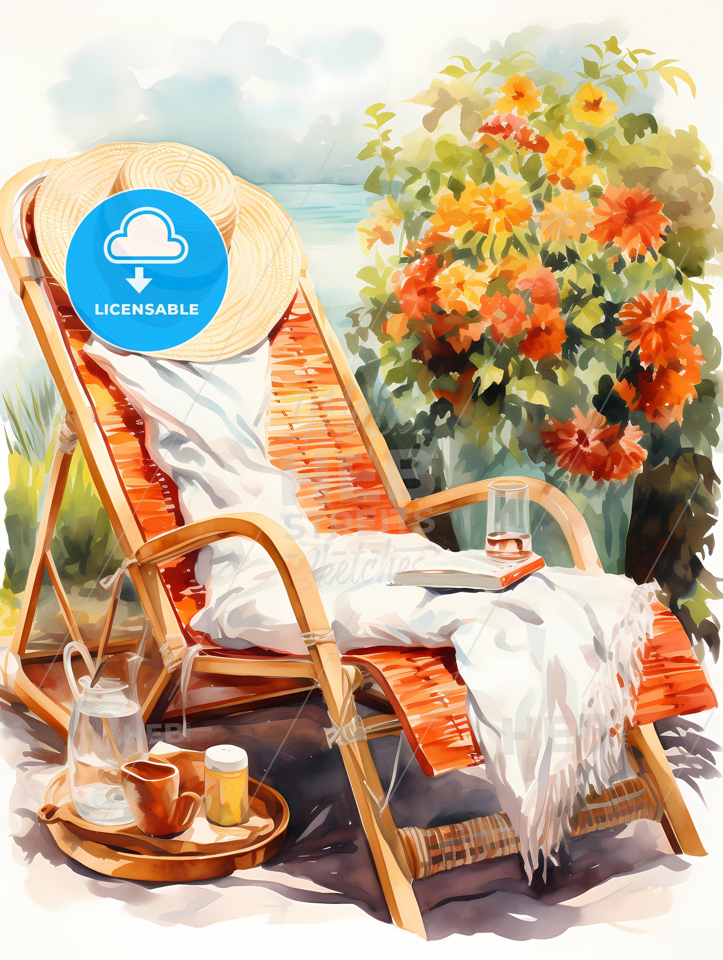Leisure Time - A Painting Of A Chair With A Hat And A Book