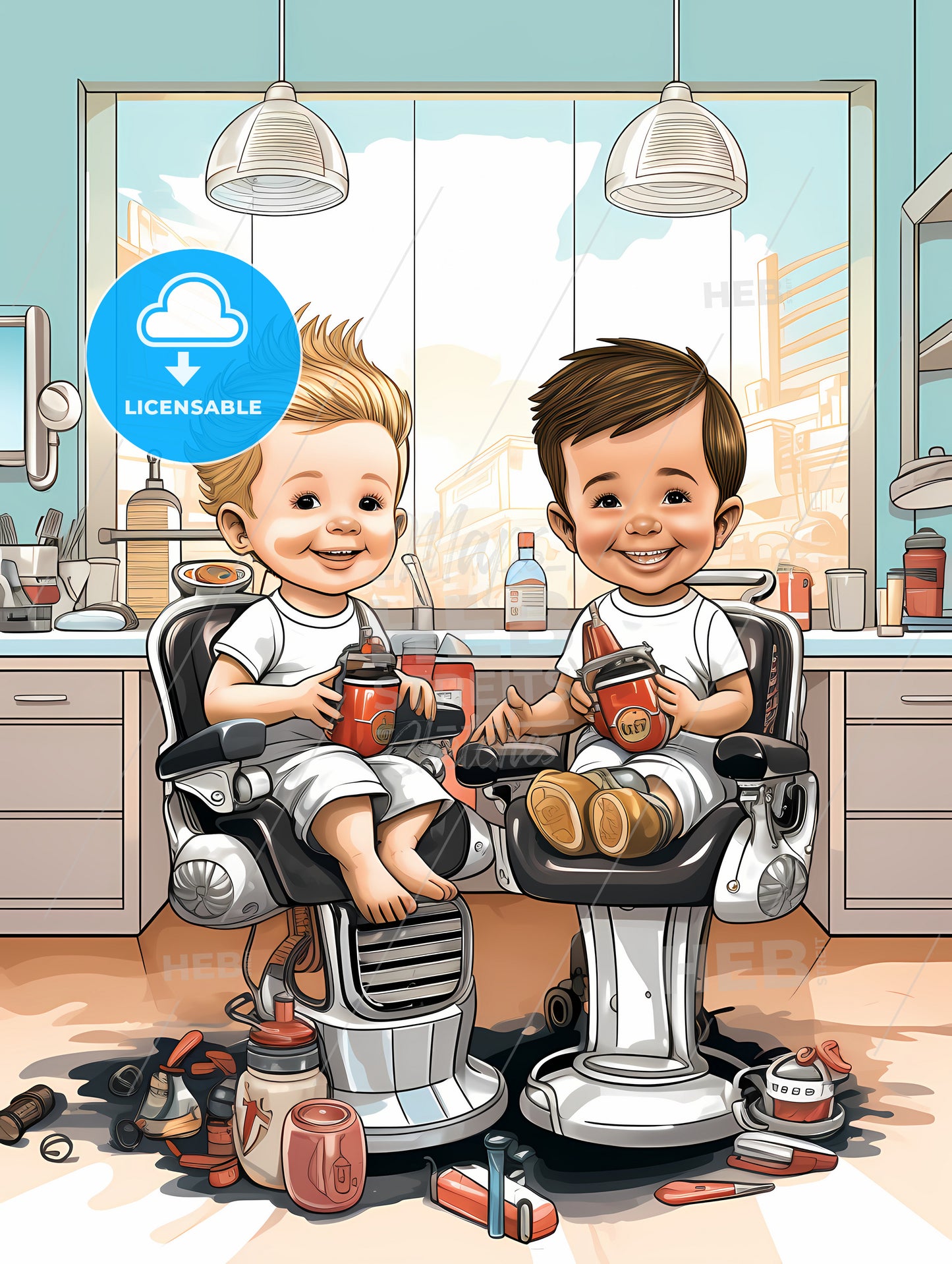 Barber Shop - Cartoon Children Sitting In A Barber Chair