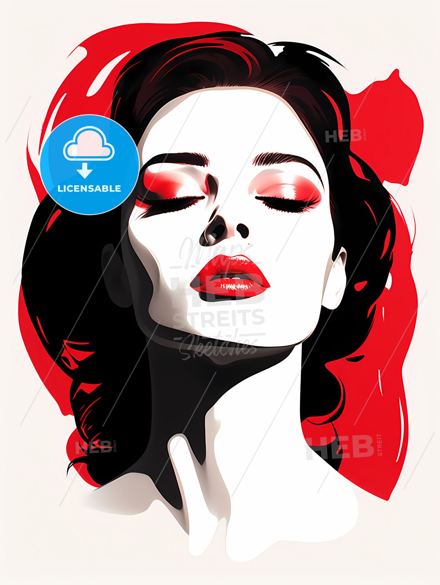 A Woman With Red Lips And Black Hair