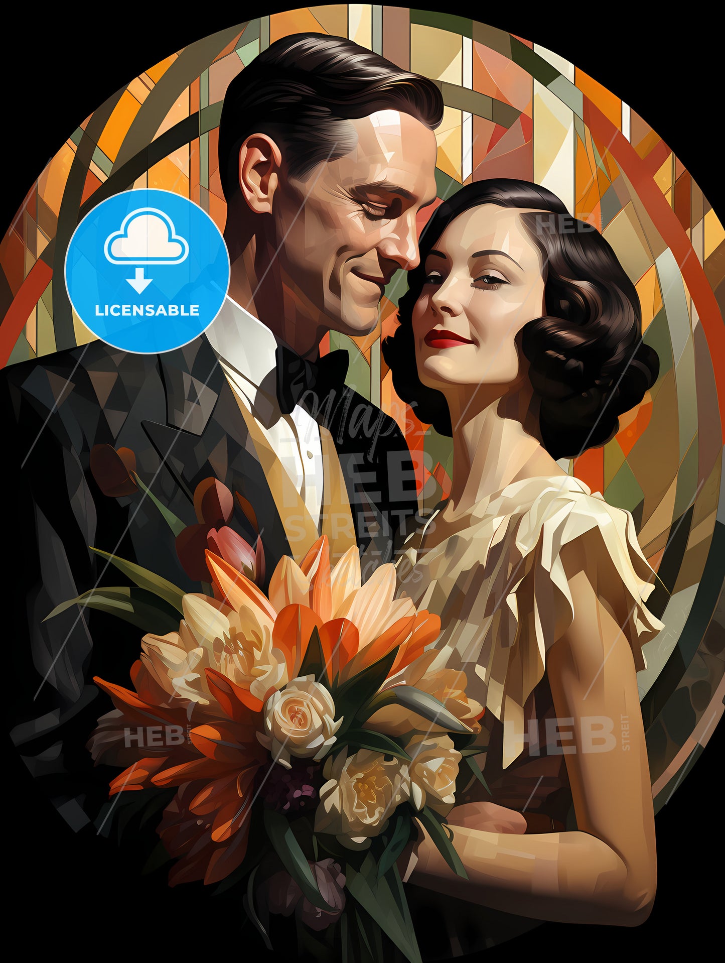 Vintage Marriage - A Man And Woman Holding Flowers