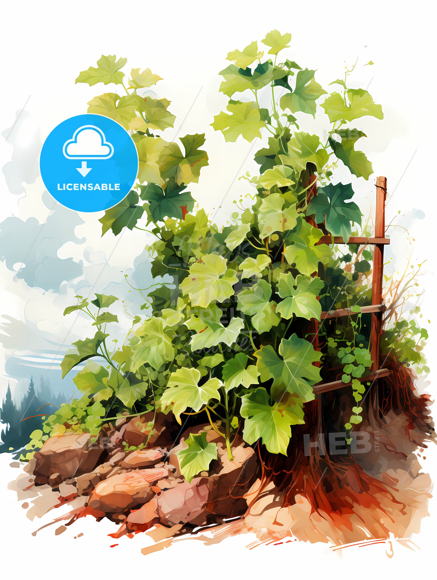 A Painting Of A Vine Growing On A Rock