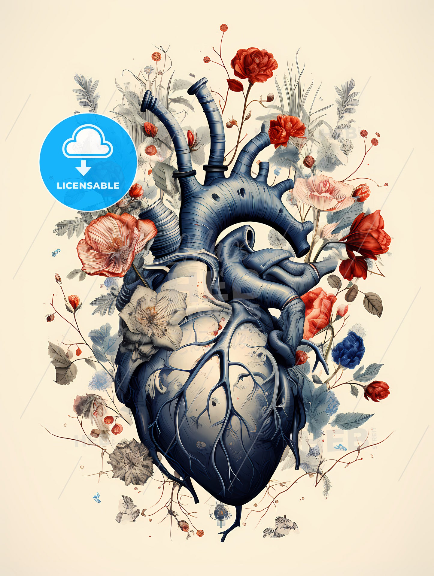 Save Life - A Human Heart With Flowers