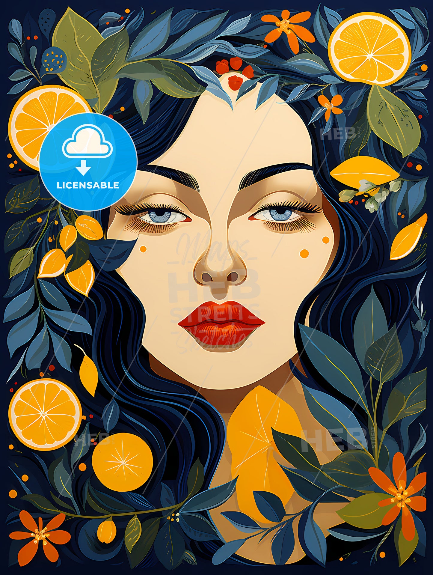 Art Composition - A Woman With Long Hair And Oranges