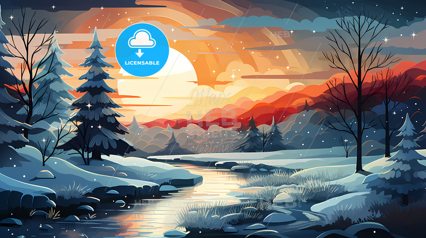 Holiday Greetings - A River Running Through A Snowy Forest