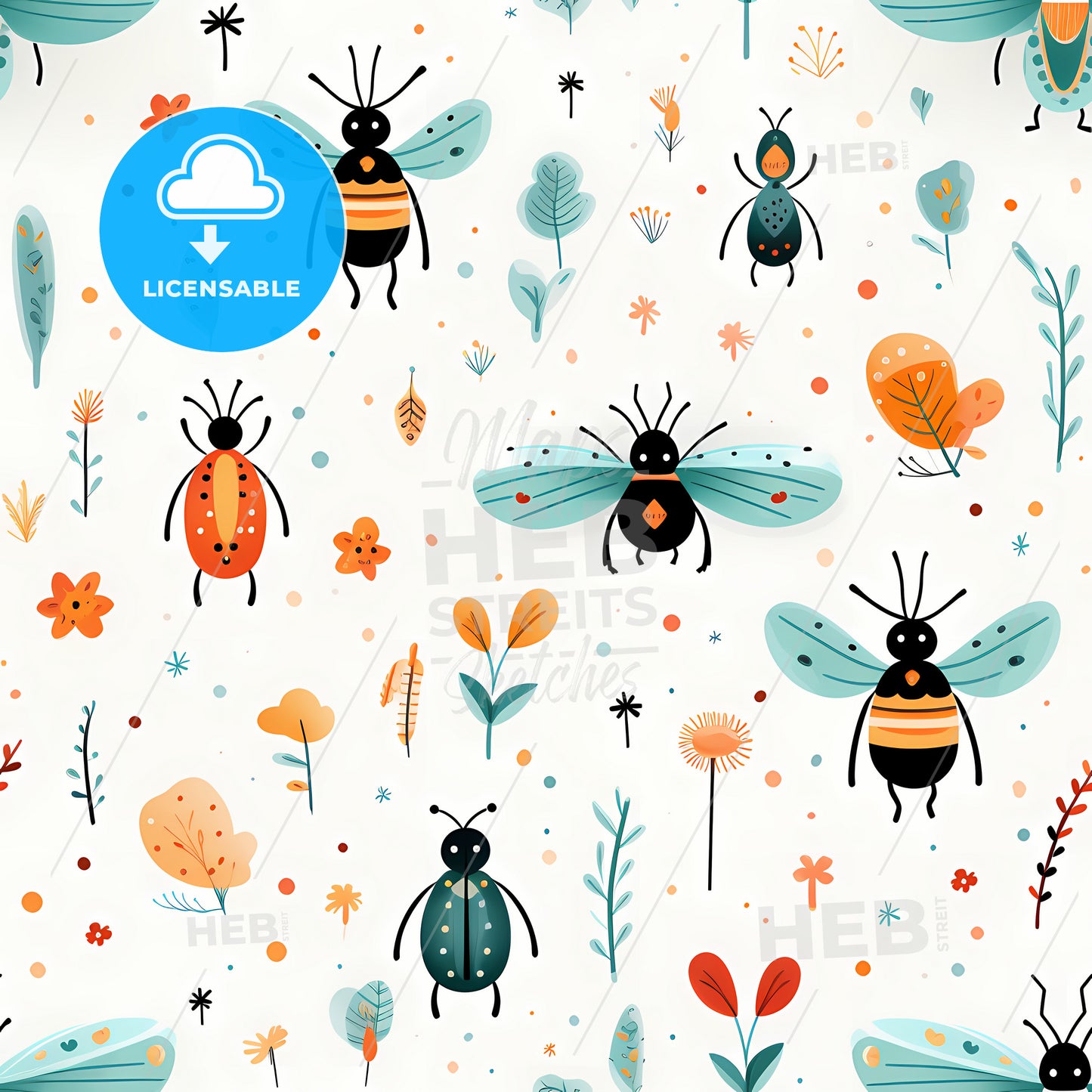A Pattern Of Bugs And Flowers