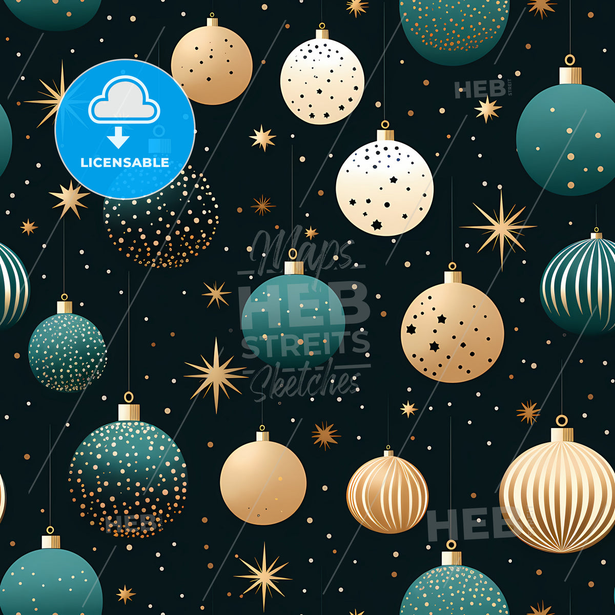 A Pattern Of Ornaments On A Black Background