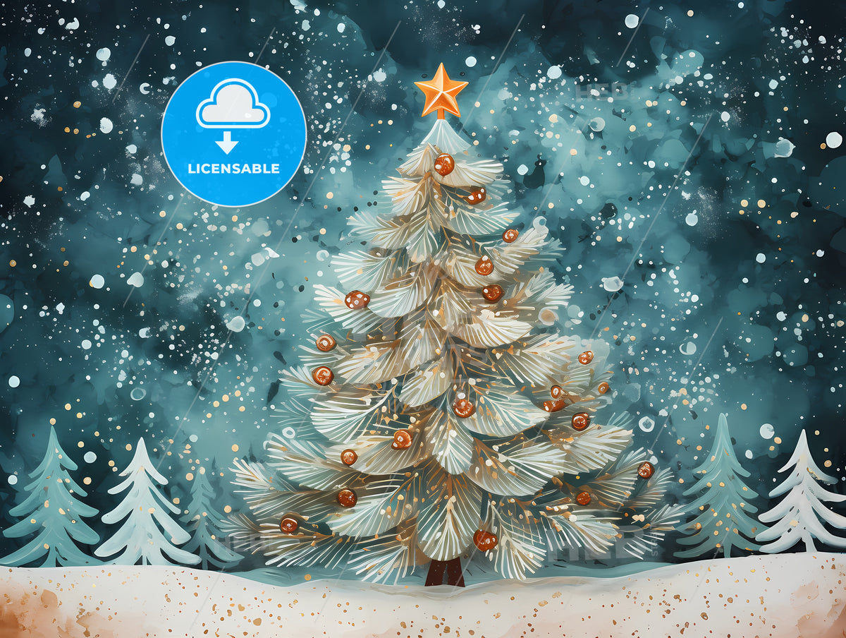 Holiday Greetings - A Christmas Tree With A Star On Top