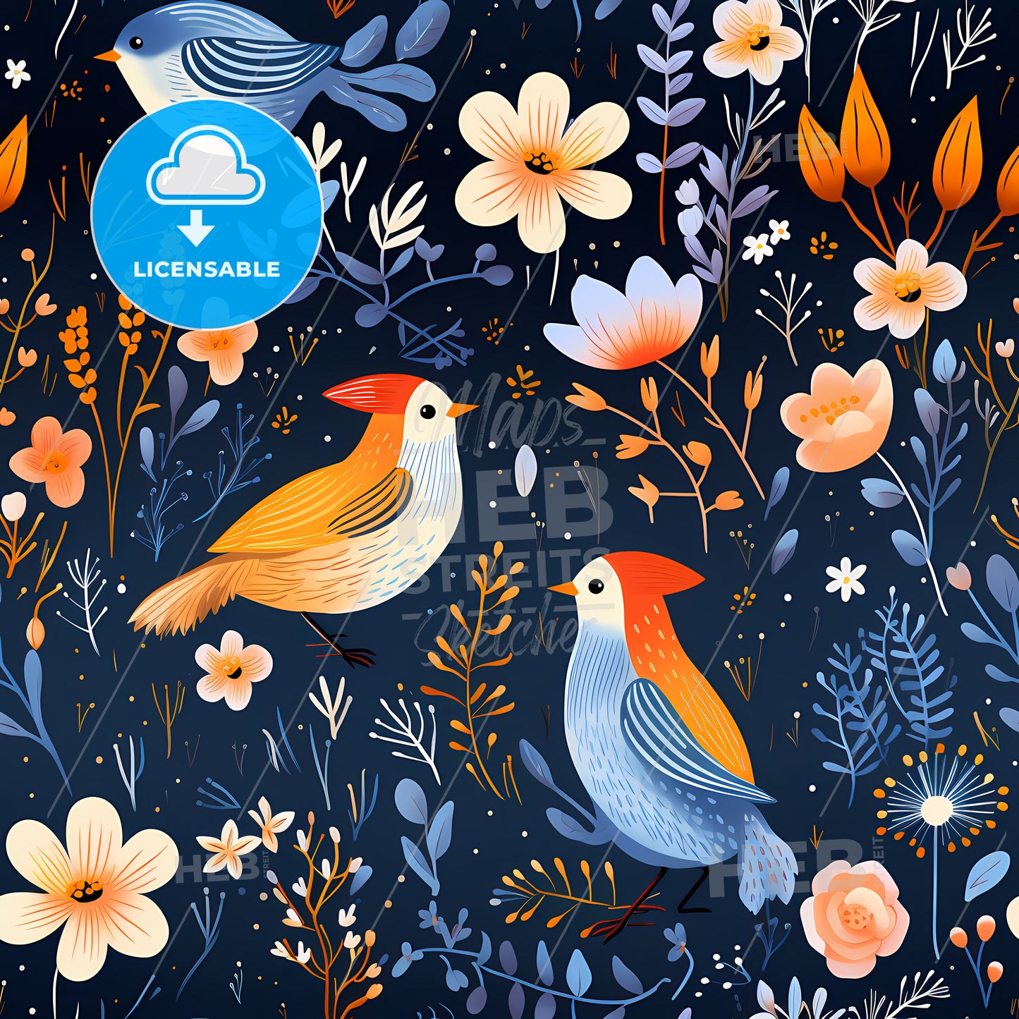 A Colorful Bird And Flowers