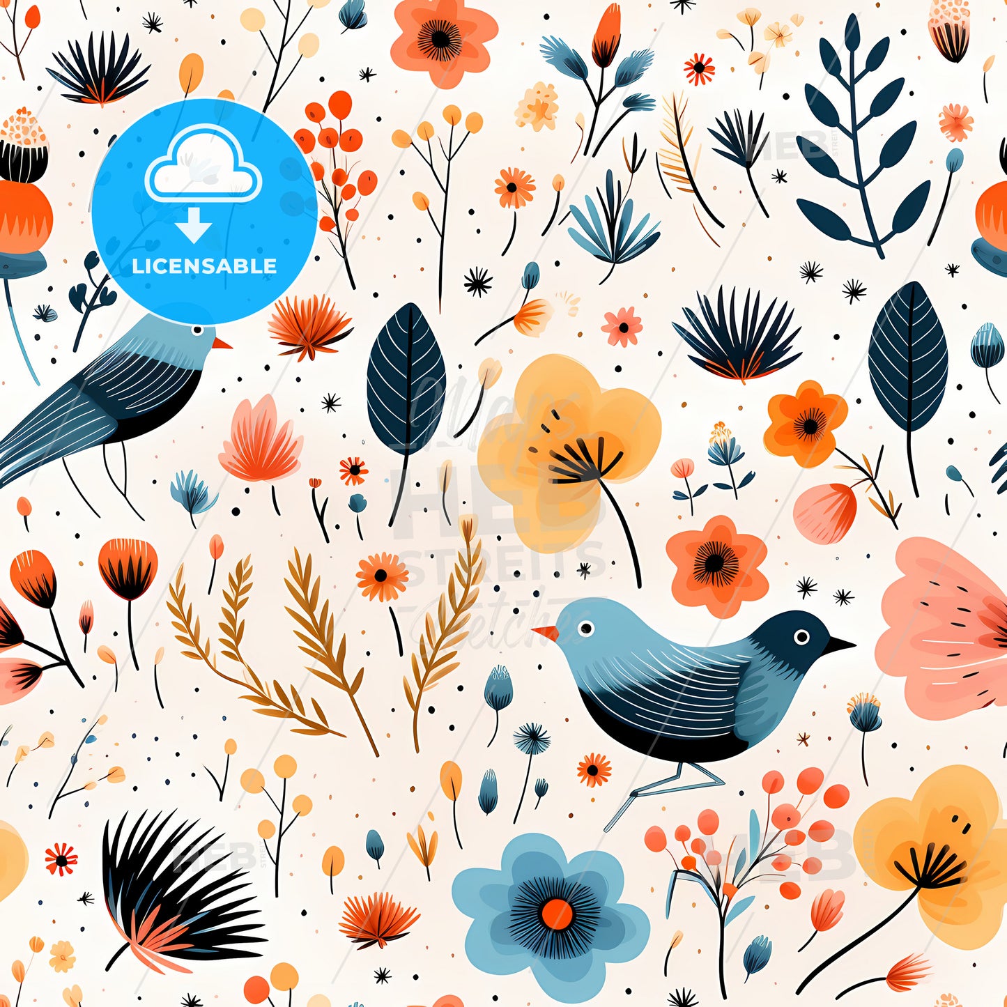 A Pattern Of Flowers And Birds
