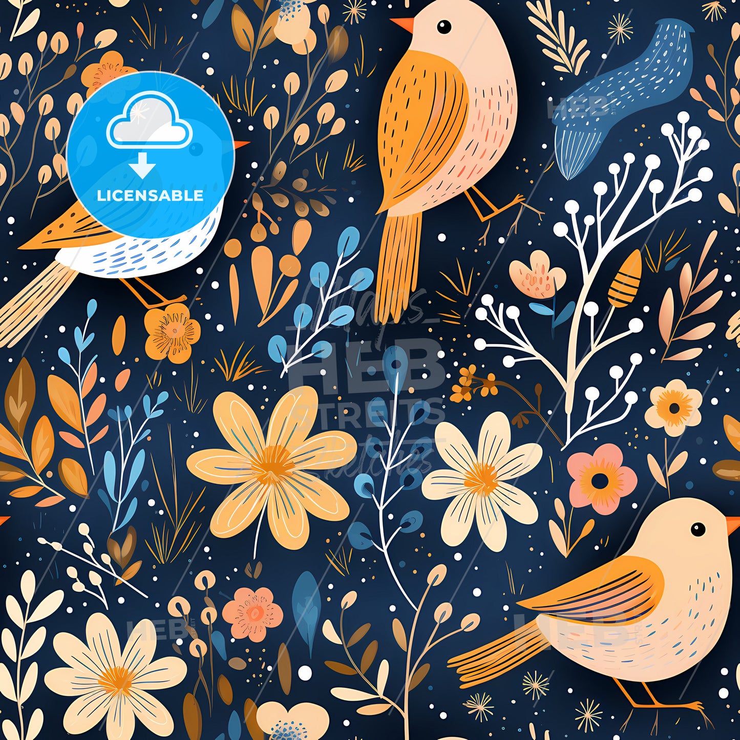 A Pattern Of Birds And Flowers