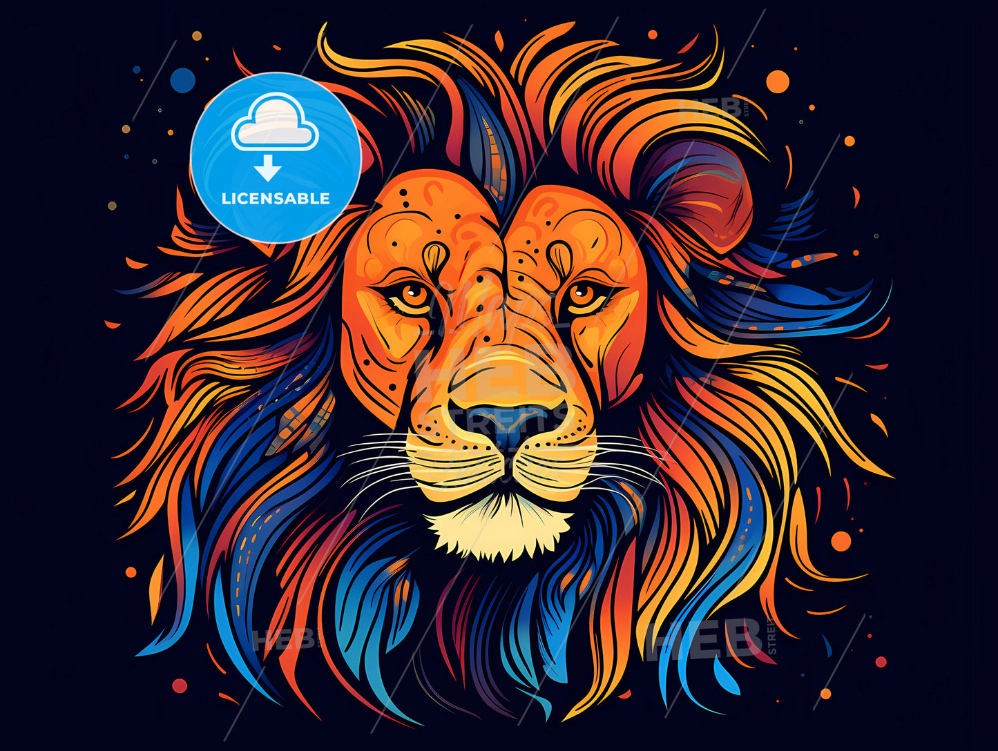 A Colorful Lion With A Black Background