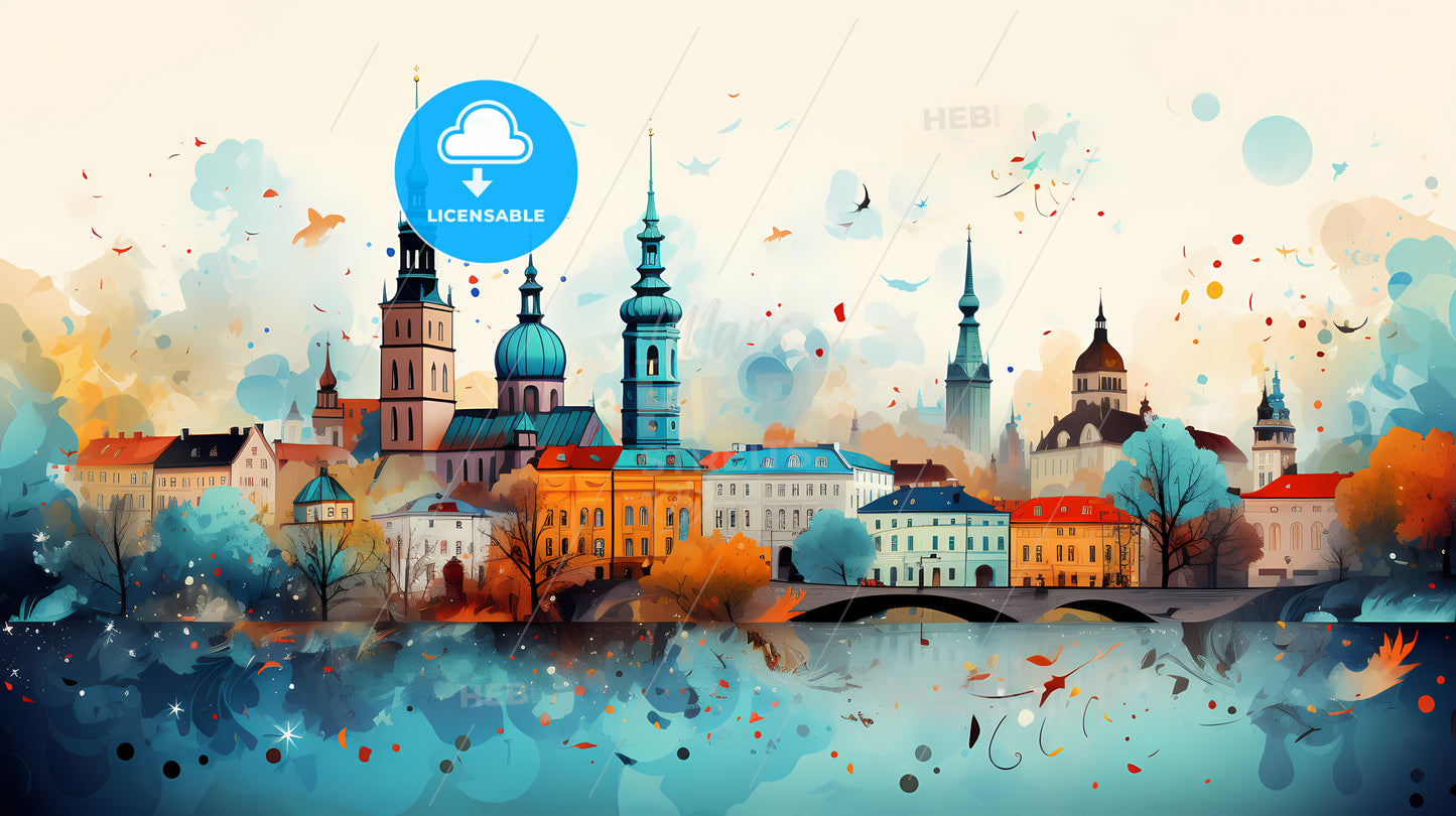 Germany - A Watercolor Painting Of A City