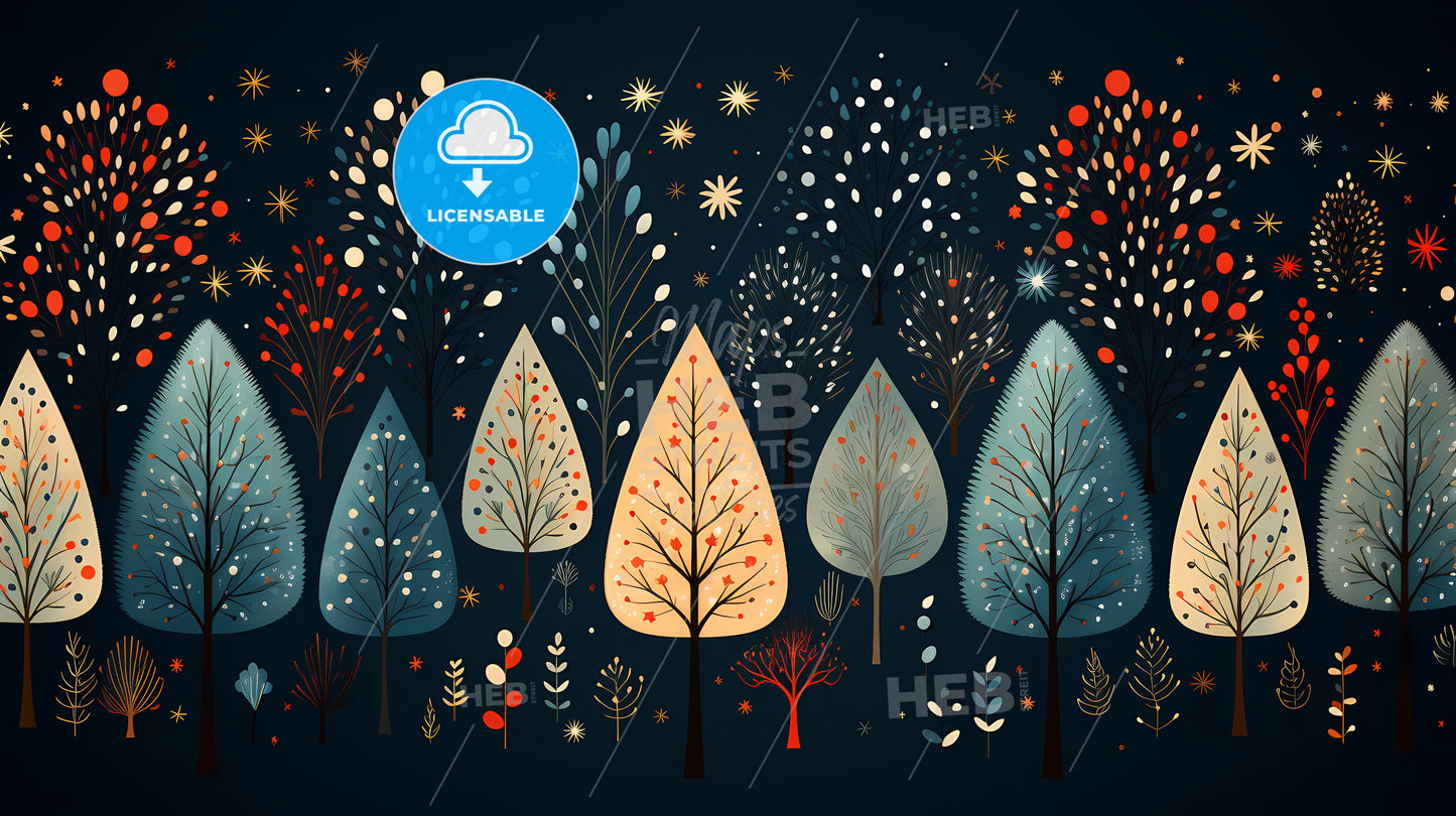 Holiday Greetings Card - A Group Of Trees With Different Colors And Patterns