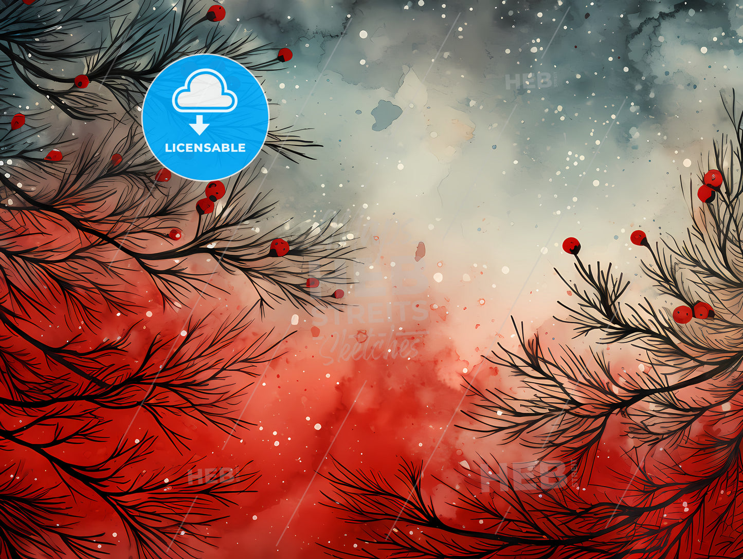 Holiday Greetings Card - A Painting Of A Tree With Red Berries