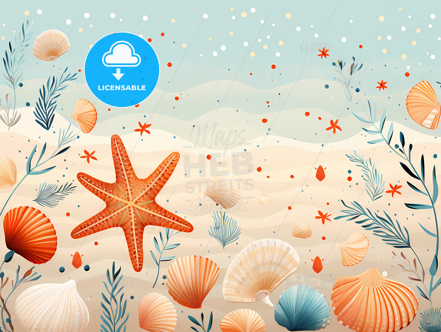 A Sea Life With Shells And Starfish