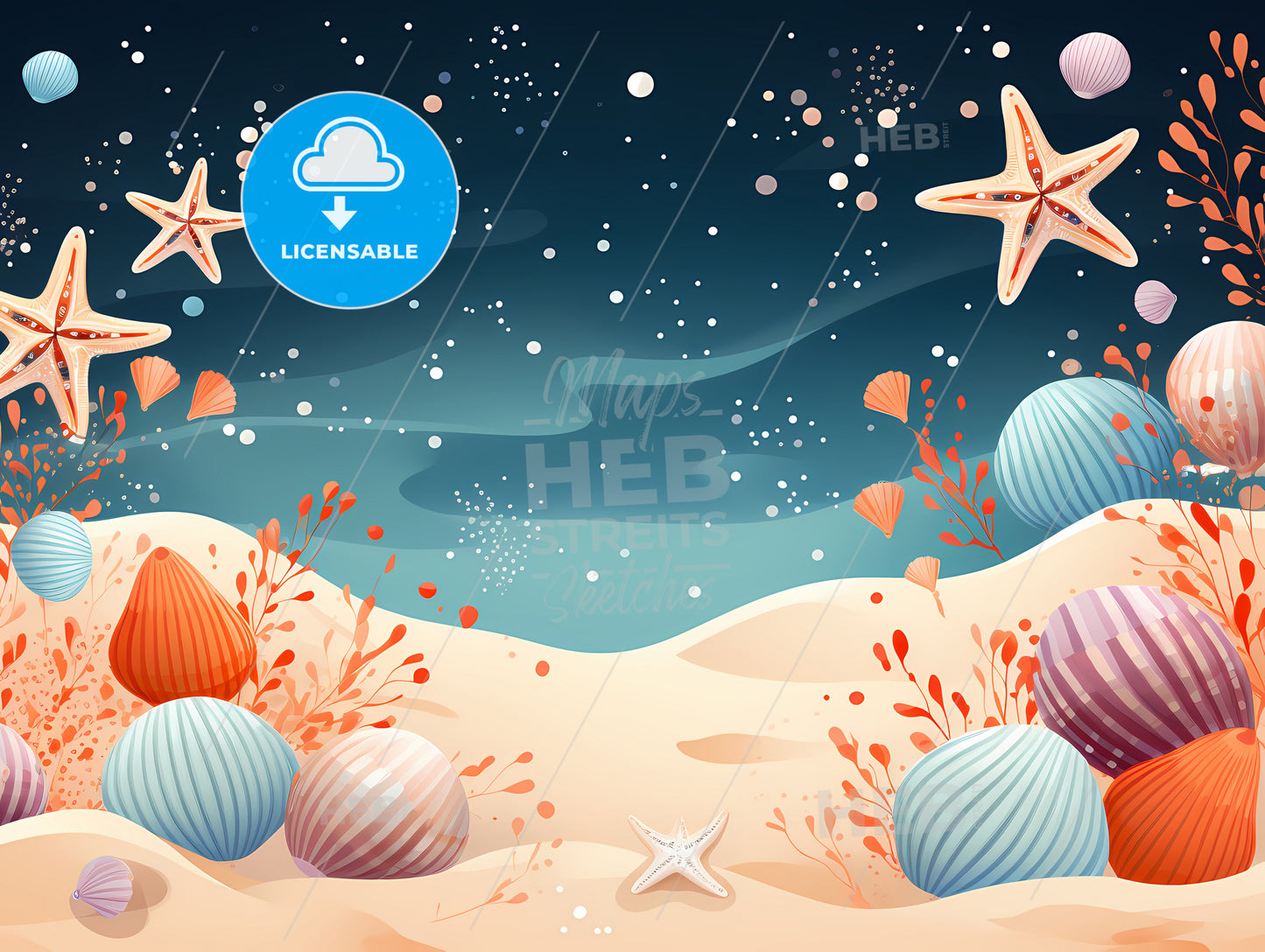 A Sea Life With Shells And Starfish