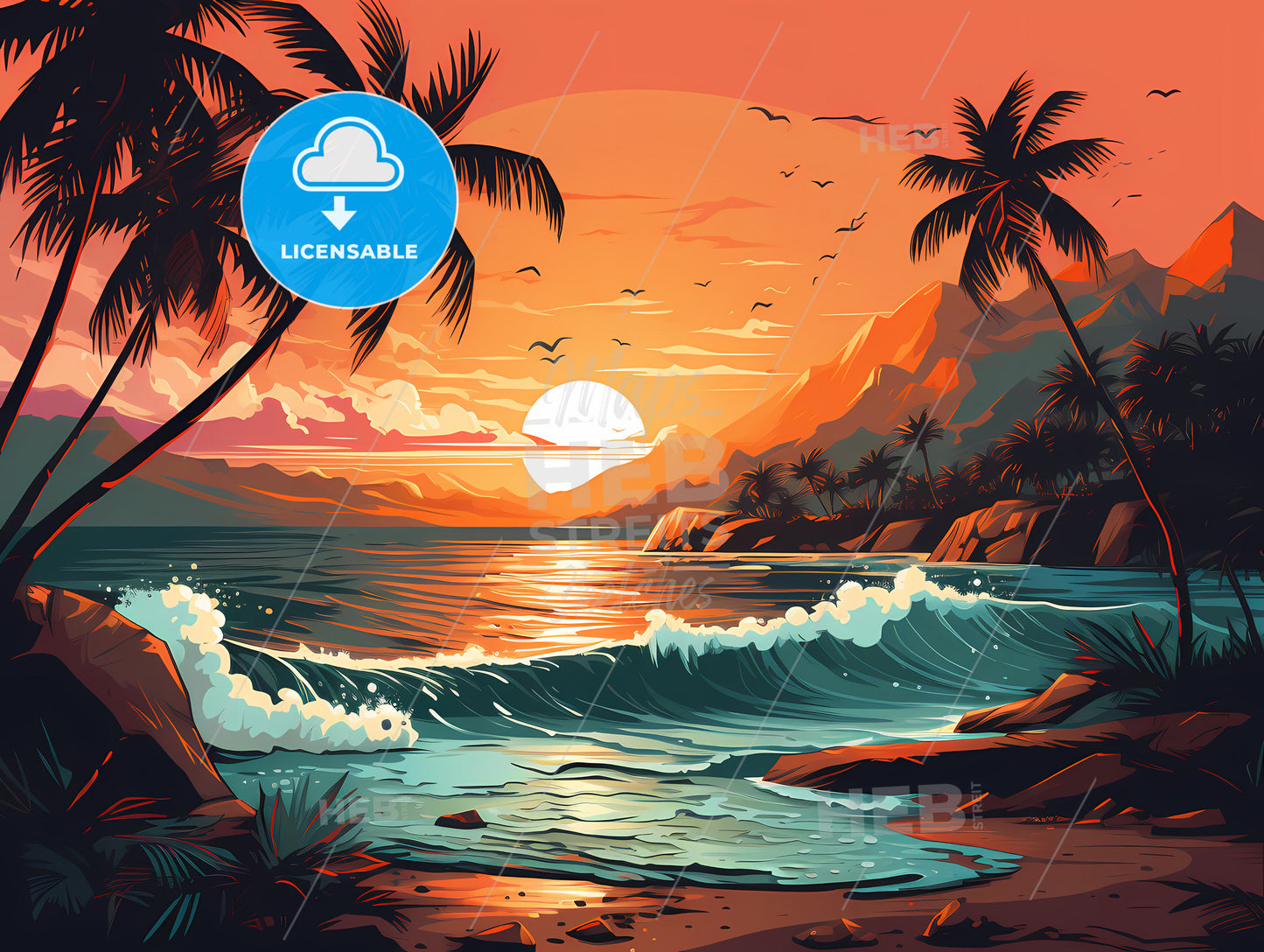 A Sunset Over A Beach