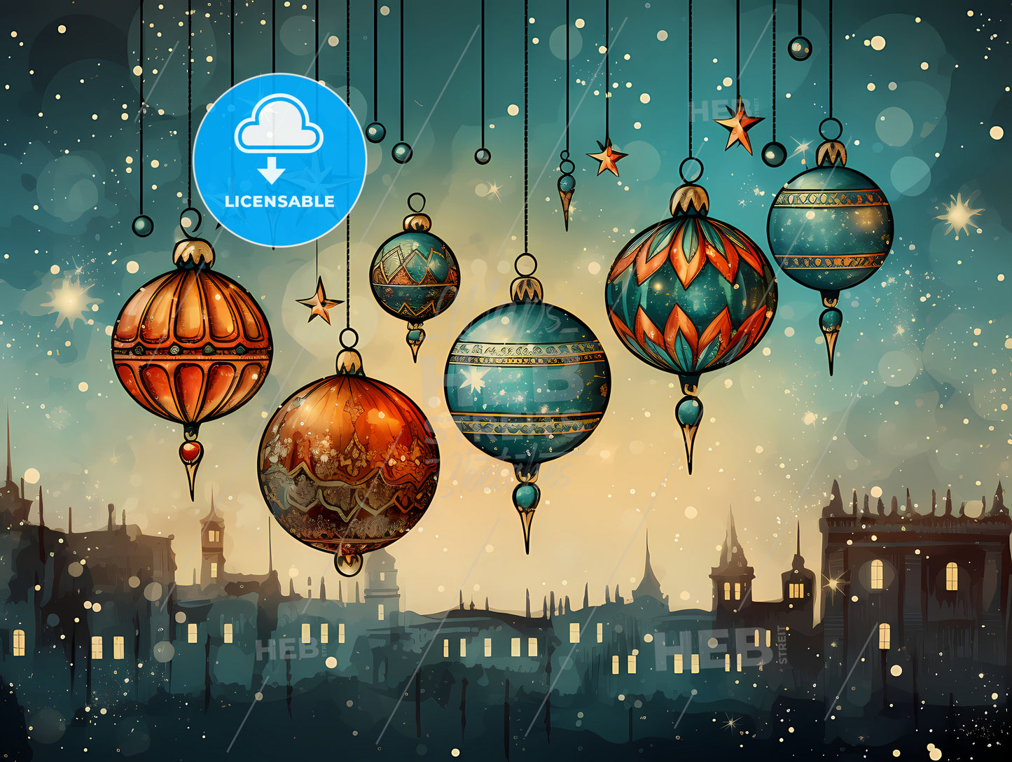 Christmas Greetings - A Group Of Ornaments From Strings