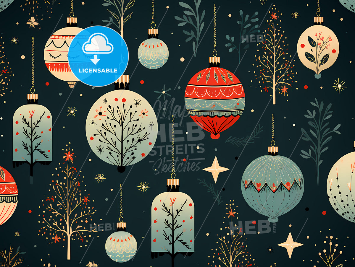 Christmas Greetings - A Pattern Of Ornaments And Trees