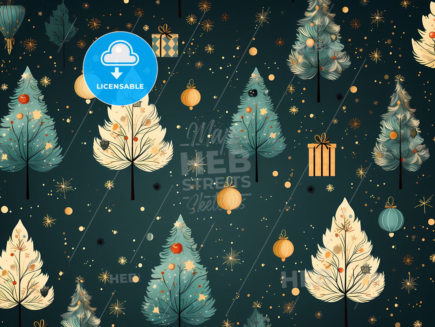 Christmas Greetings - A Pattern Of Trees And Presents