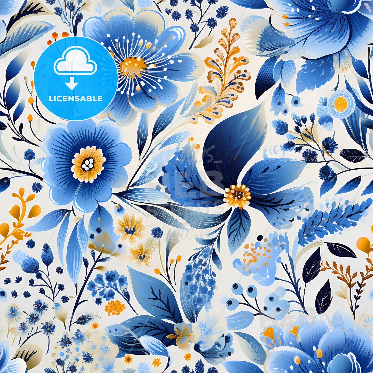 A Blue And Yellow Floral Pattern