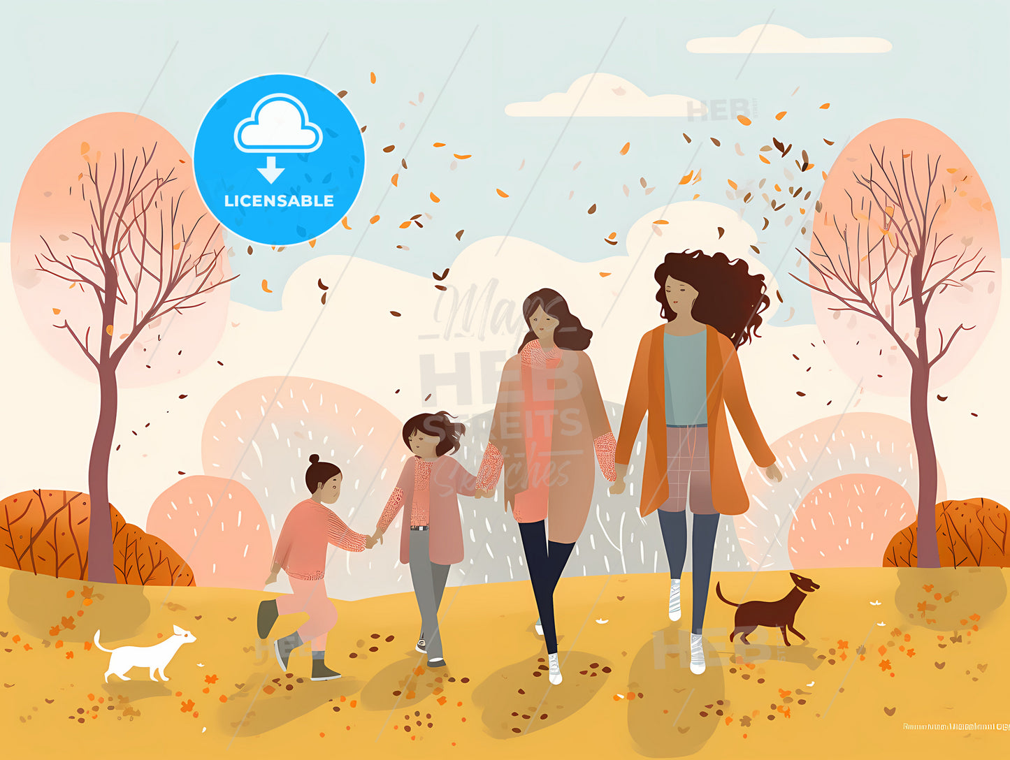 A Group Of Women And Children Walking In A Park