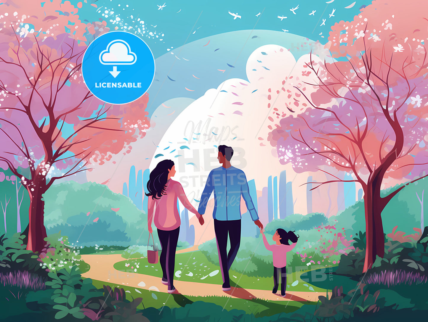 A Man And Woman Holding Hands And Walking With A Child