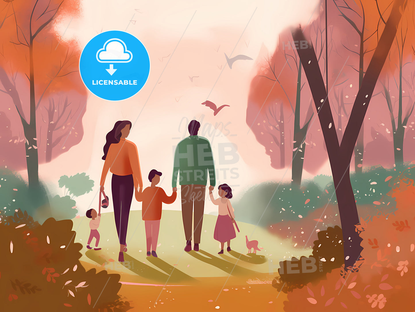 A Family Walking In The Park