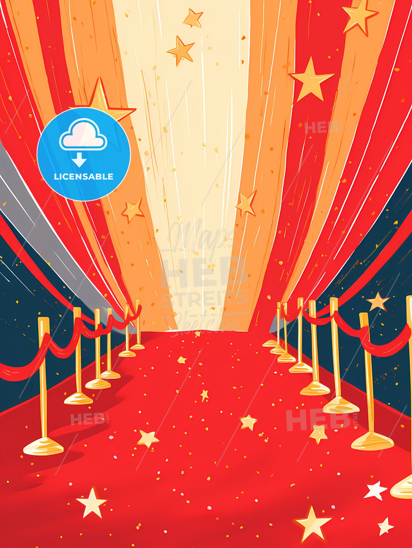 A Red Carpet With Rope Barriers And Stars