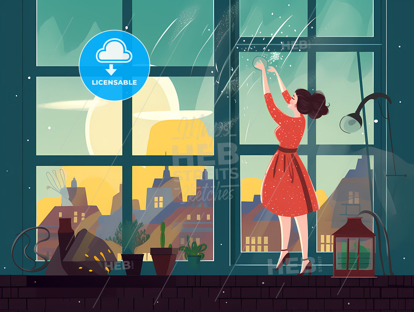 A Woman Washing A Window