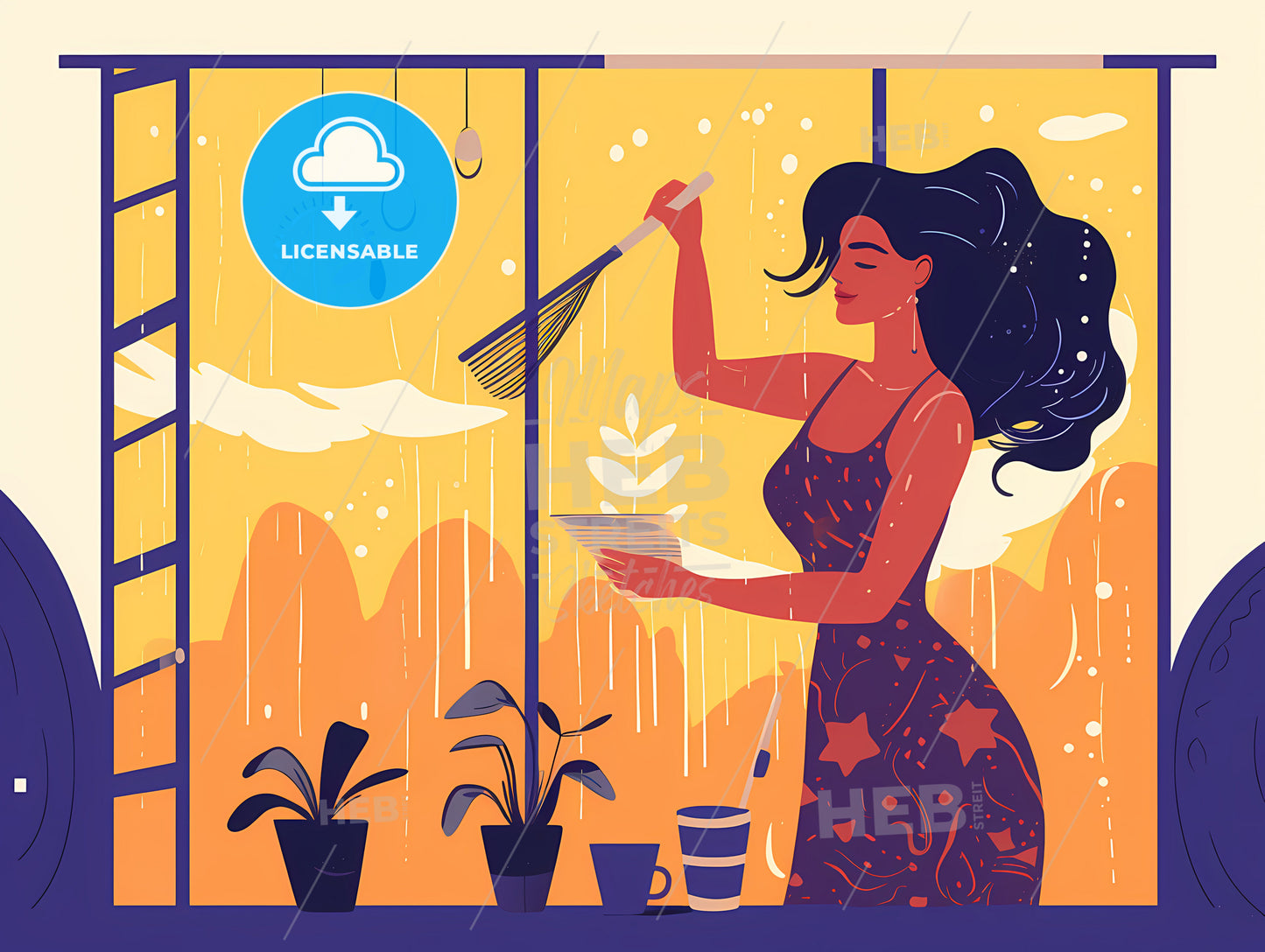 A Woman Washing Dishes In A Kitchen