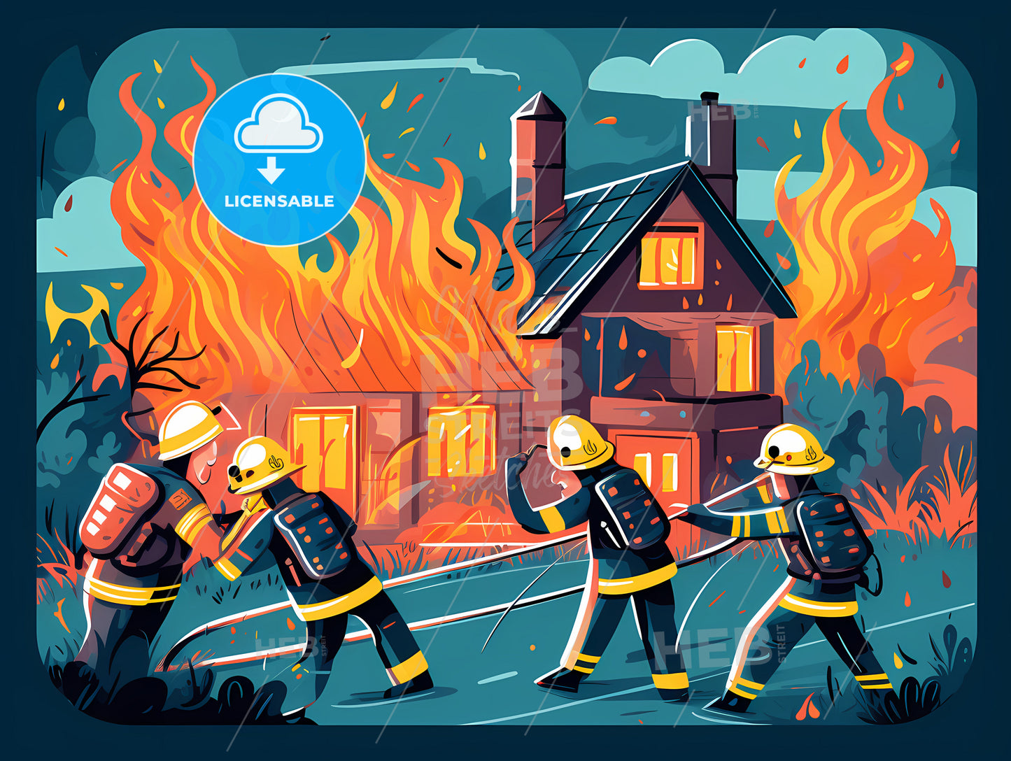 A Group Of Firefighters Fighting A Fire