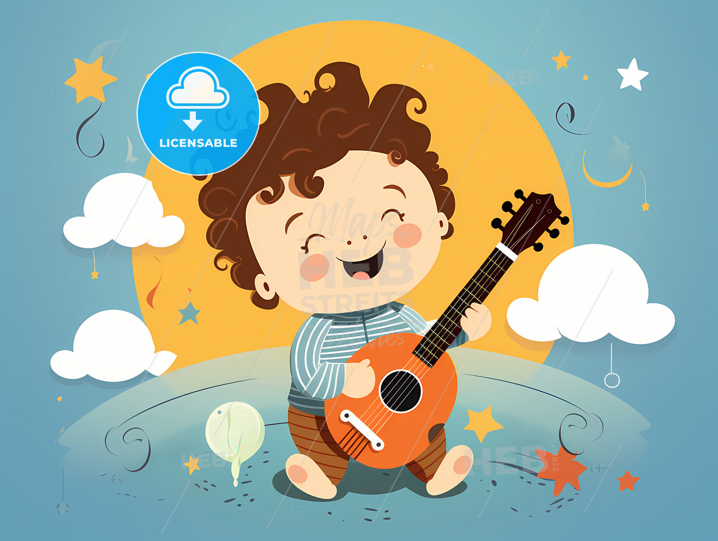 A Cartoon Of A Boy Playing A Guitar