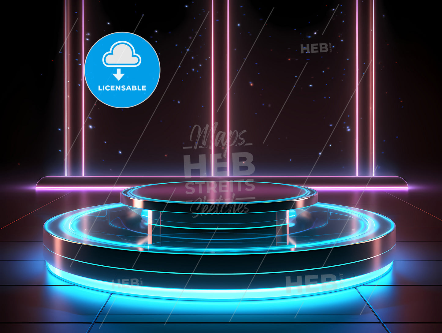 A Stage With A Round Platform And Neon Lights