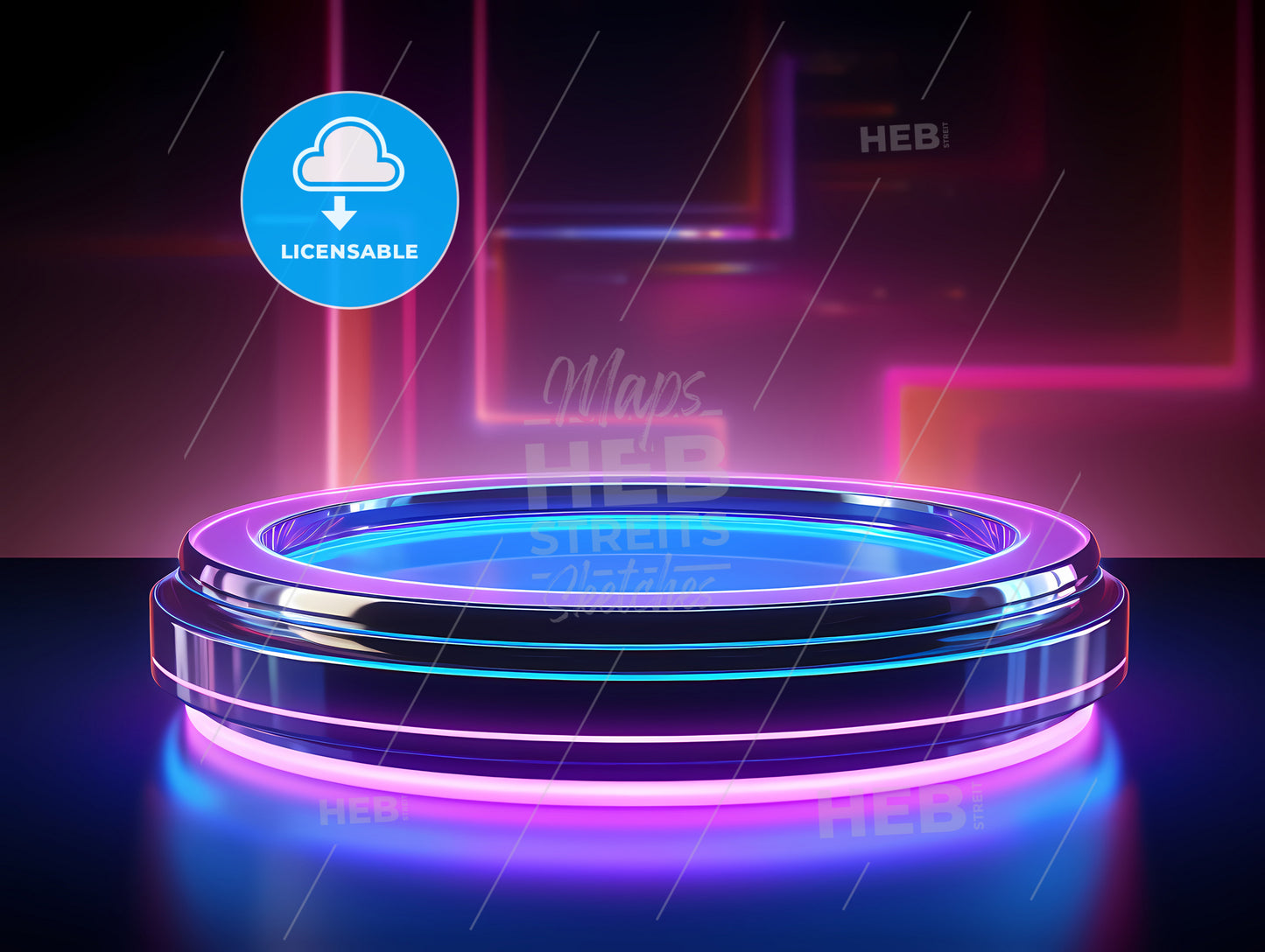 A Round Metal Object With Neon Lights