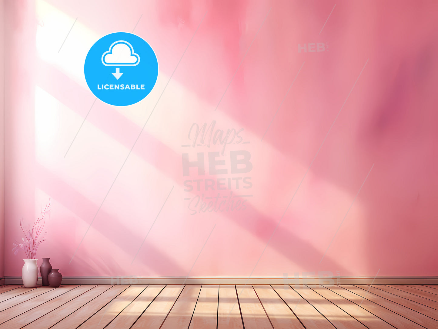 A Pink Wall With A Vase On The Floor