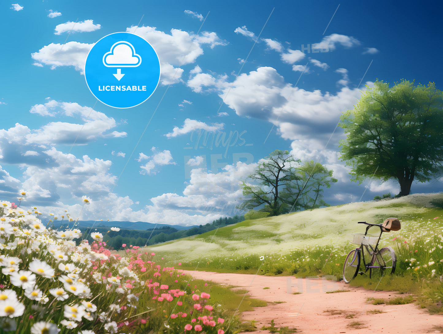 A Person Sitting On A Bicycle In A Field Of Flowers