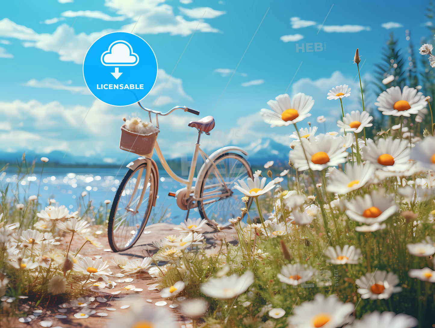 A Bicycle With A Basket On A Path With Flowers