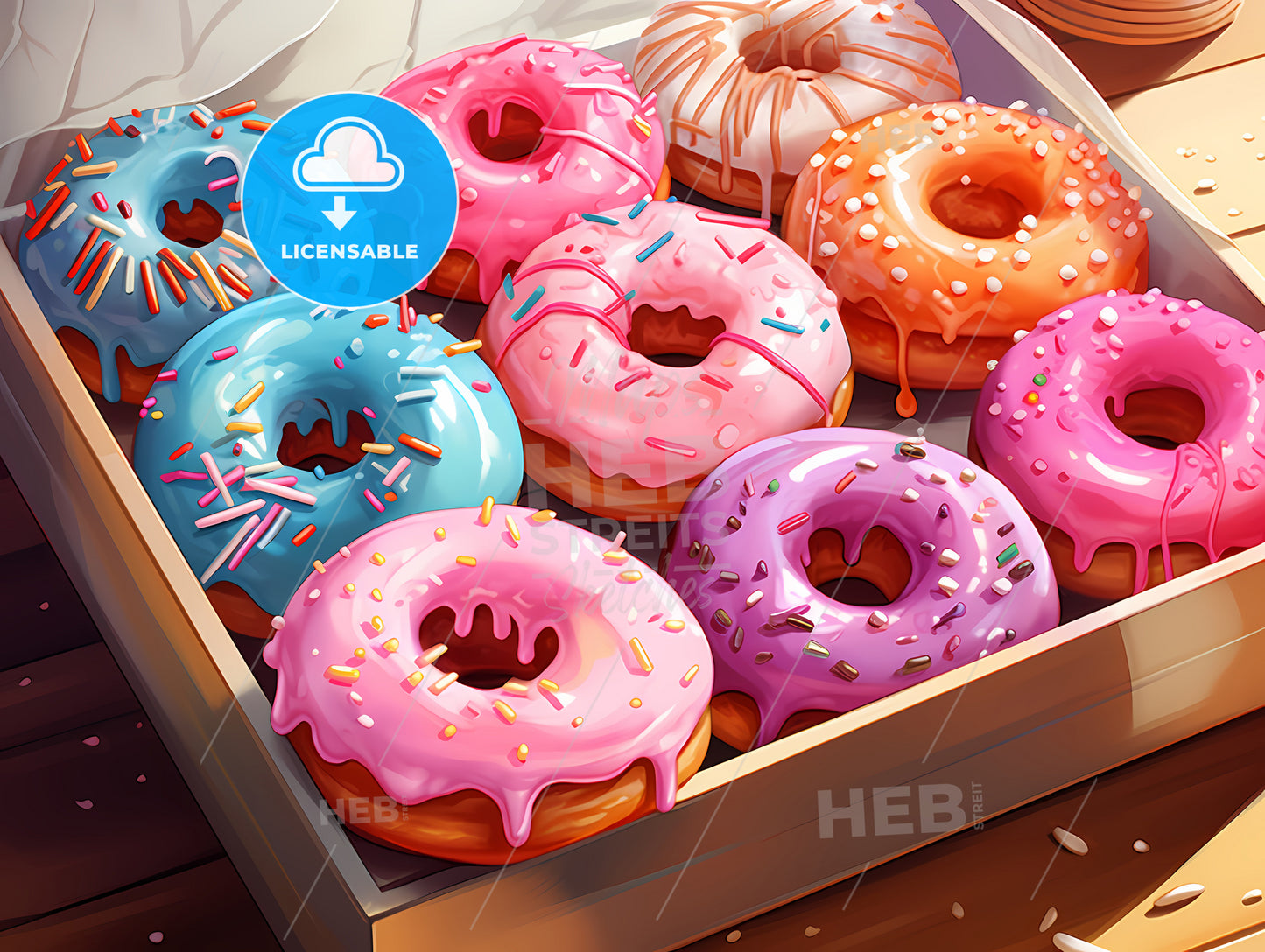 A Box Of Donuts With Frosting And Sprinkles