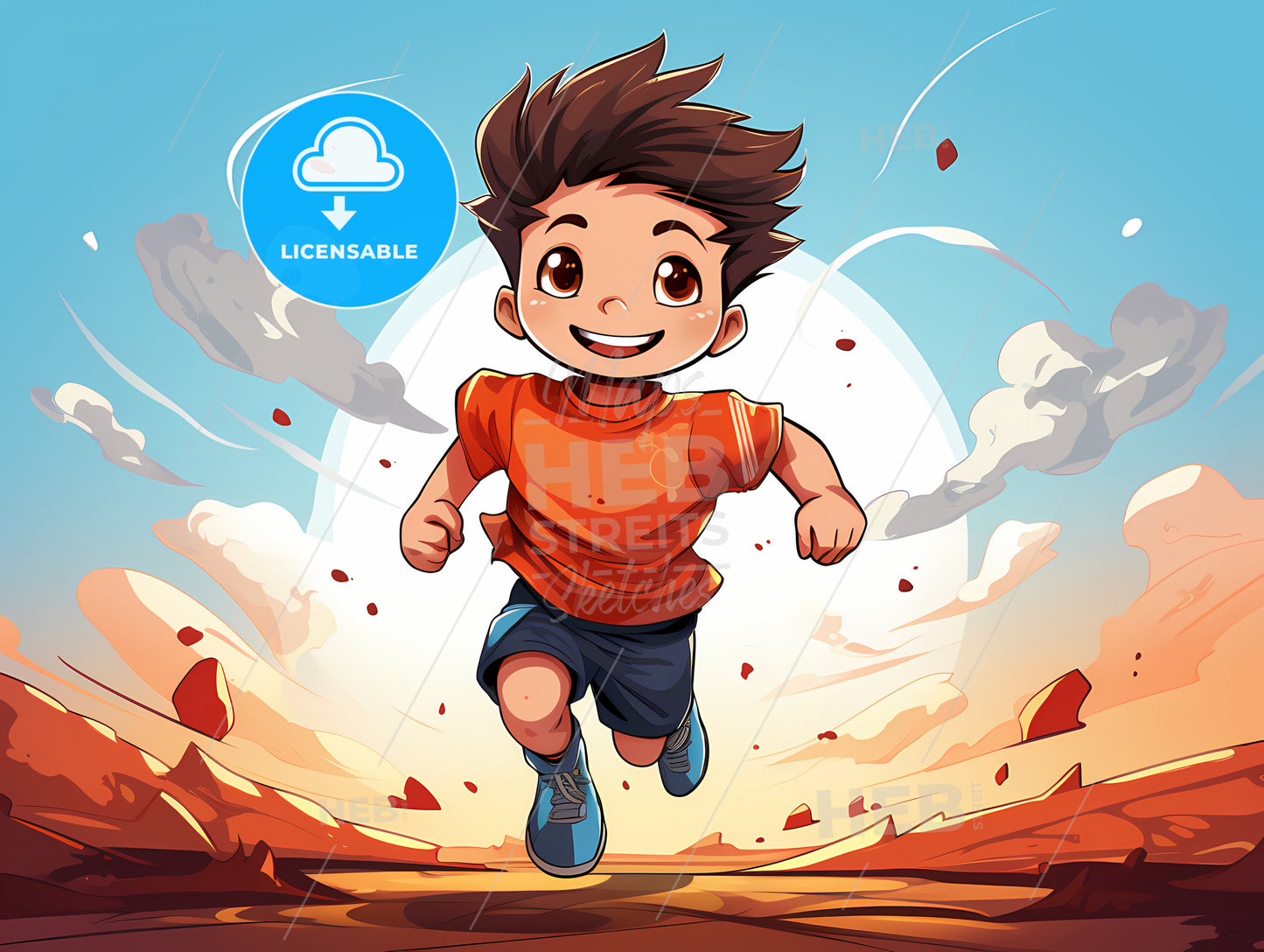 A Cartoon Of A Boy Running