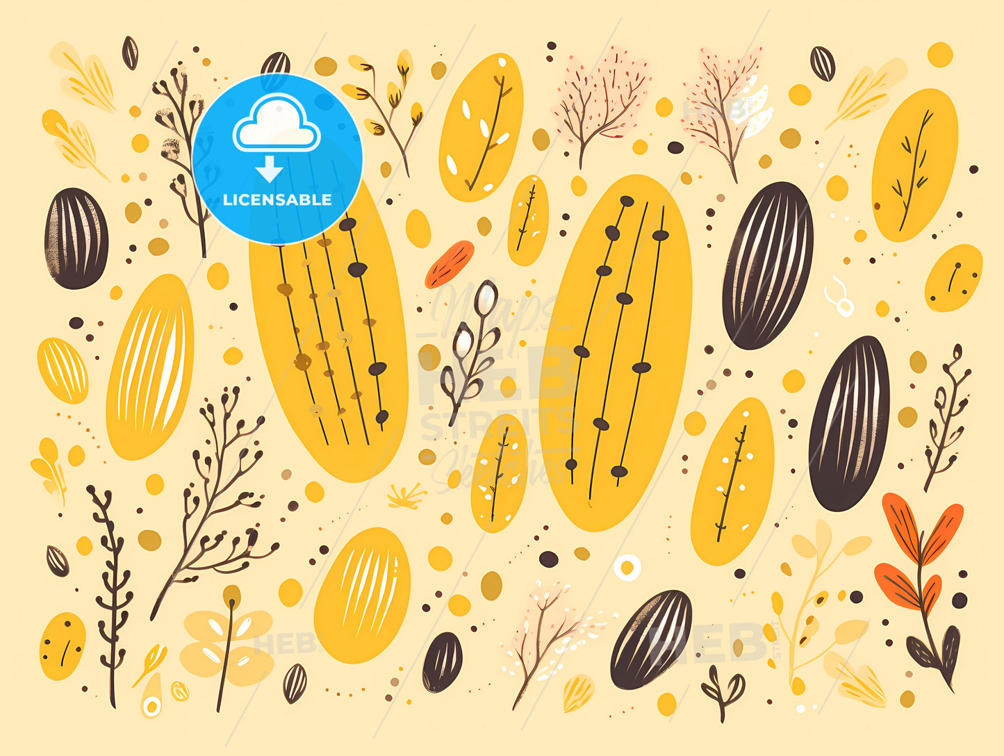 A Yellow And Black Ovals And Branches