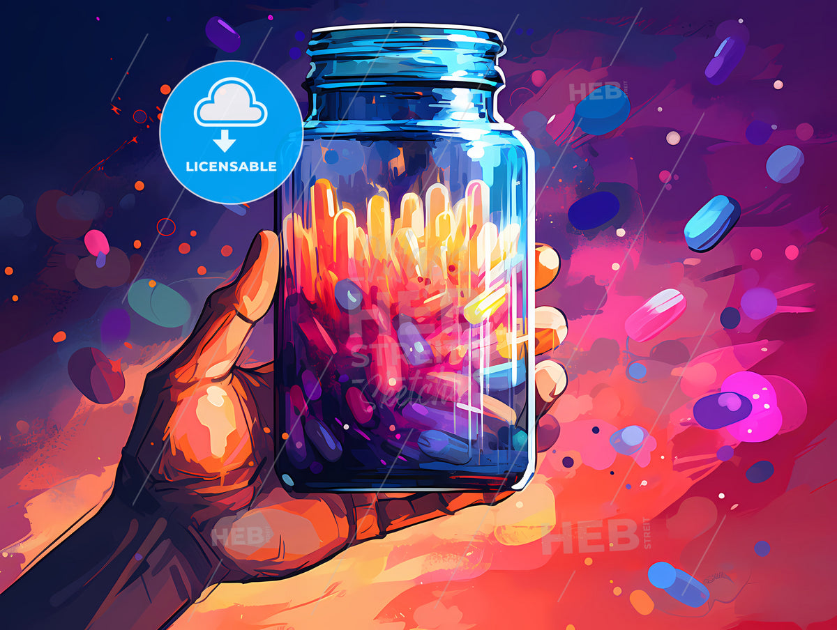 A Hand Holding A Jar Of Colorful Objects