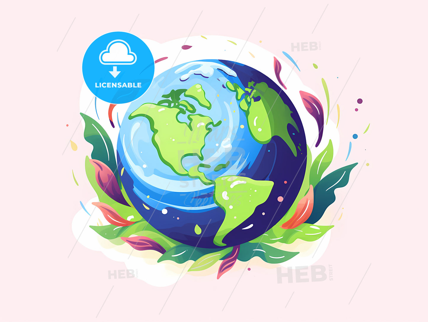 A Blue And Green Planet With Leaves Around It