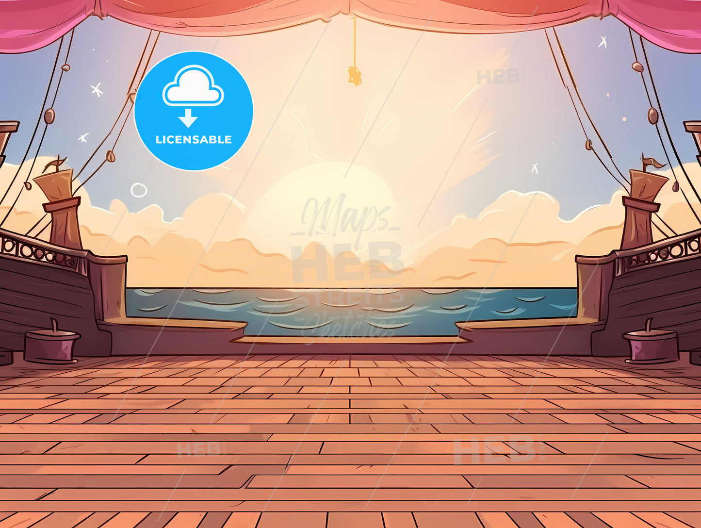 A Cartoon Of A Stage With A Red Curtain And A Wooden Floor